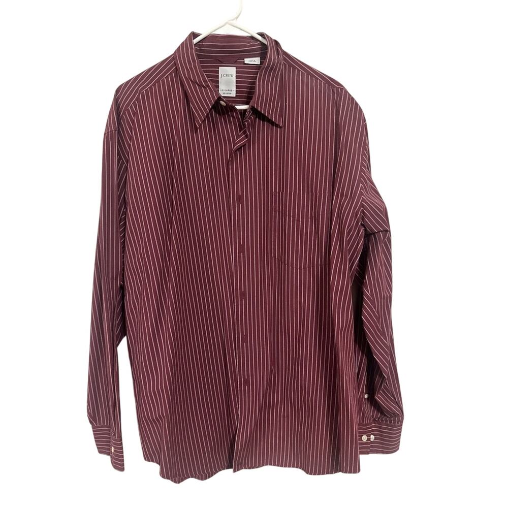 J. Crew Men's Button-Down Dress Shirt Maroon with White Stripes Size XL